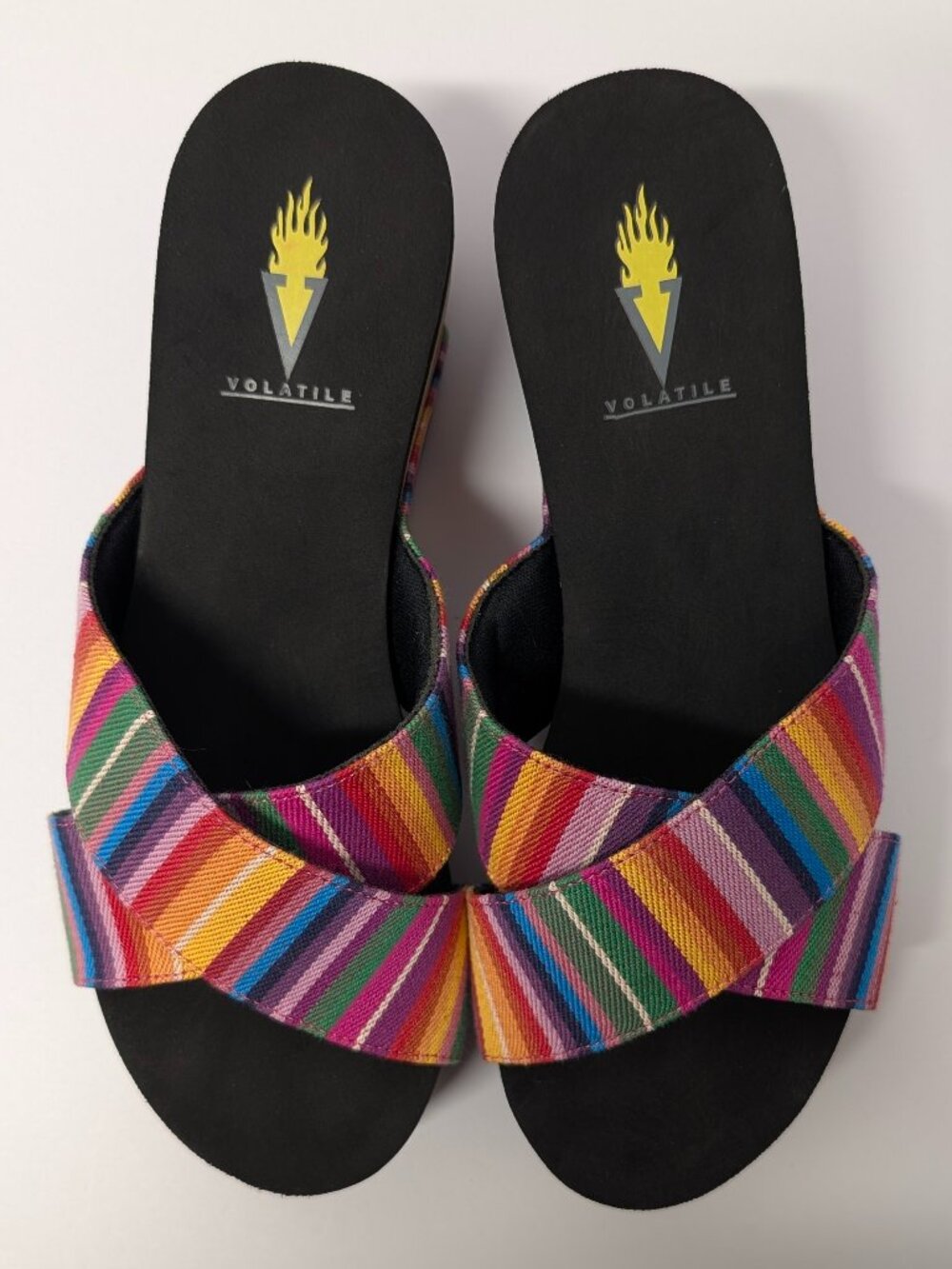 Volatile Newcastle Textile Crisscross Cork Platform Wedges in Serape